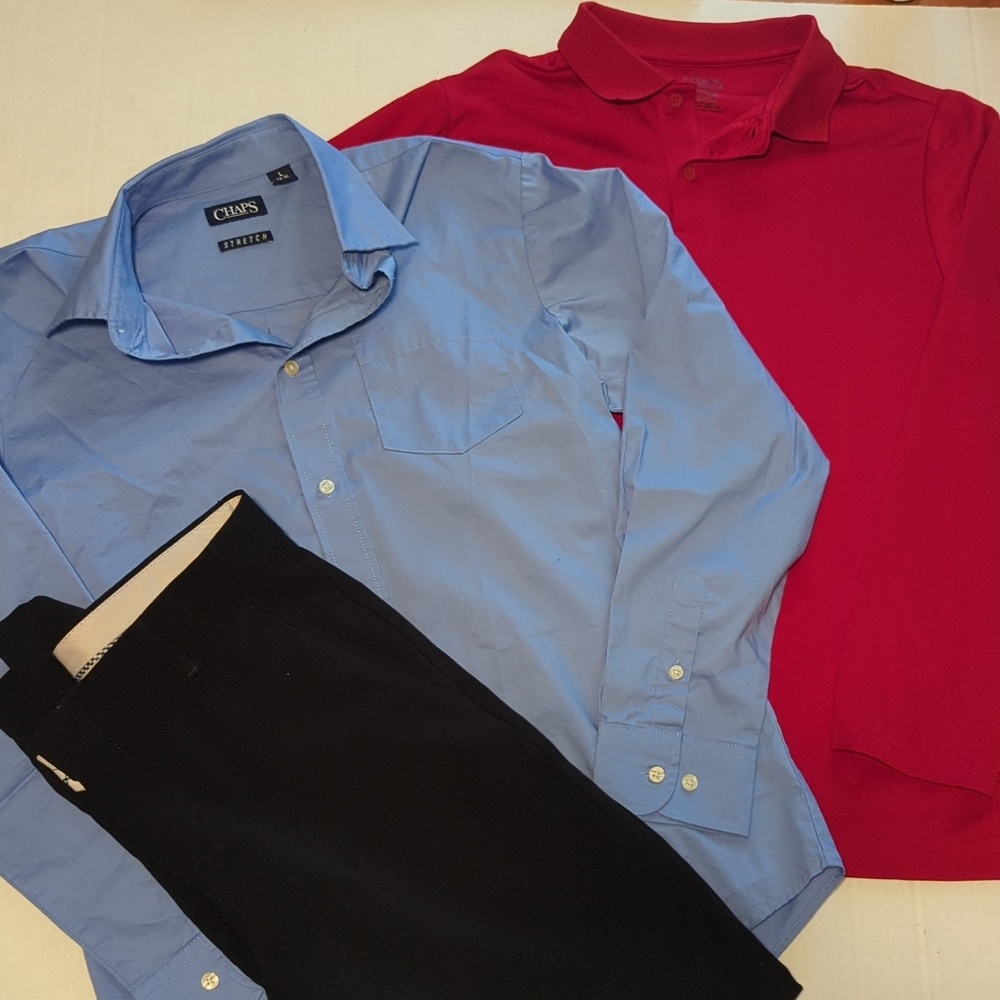 Chaps Dressy Bundle Large Boys 14/16 Polo/Button Up Shirt & 16 Black Pants